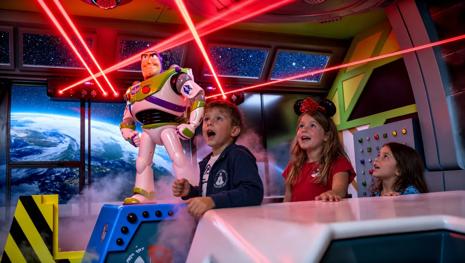 Kids on the save-the-galaxy quest in Buzz's Sleep Station