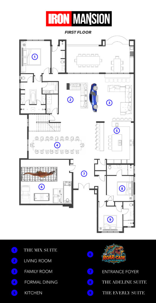 The Iron Mansion floor plan, first floor